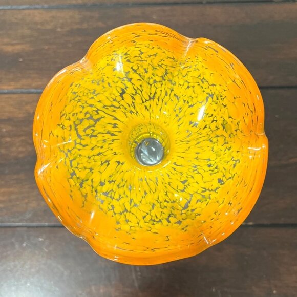 Art Glass Trumpet Candle Holder Swirled-Stem Flared-Rim Flower Orange Clear - Picture 2 of 5